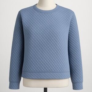 Eddie Bauer Womens Quilted Crew Long Sleeve Sweatshirt XL Blue Barn Coat Sweater